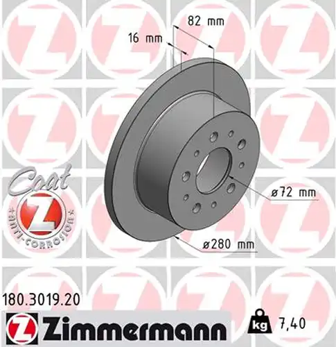 спирачен диск ZIMMERMANN 180.3019.20