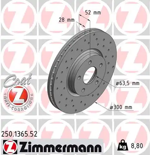 спирачен диск ZIMMERMANN 250.1365.52