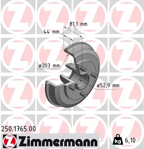 спирачен барабан ZIMMERMANN 250.1765.00