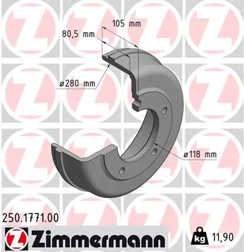 спирачен барабан ZIMMERMANN 250.1771.00