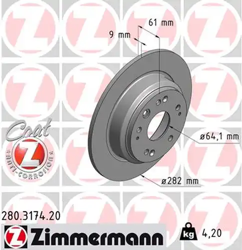 спирачен диск ZIMMERMANN 280.3174.20