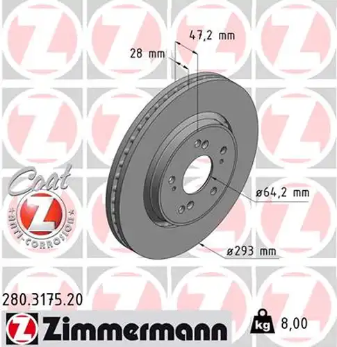 спирачен диск ZIMMERMANN 280.3175.20