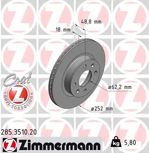 спирачен диск ZIMMERMANN 285.3510.20