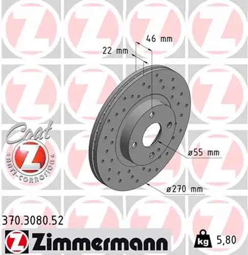 спирачен диск ZIMMERMANN 370.3080.52