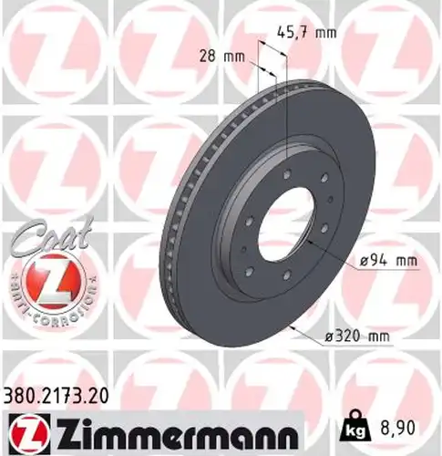 спирачен диск ZIMMERMANN 380.2173.20