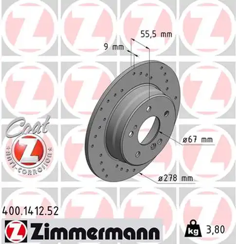 спирачен диск ZIMMERMANN 400.1412.52