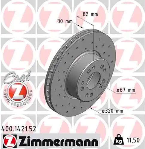 спирачен диск ZIMMERMANN 400.1421.52