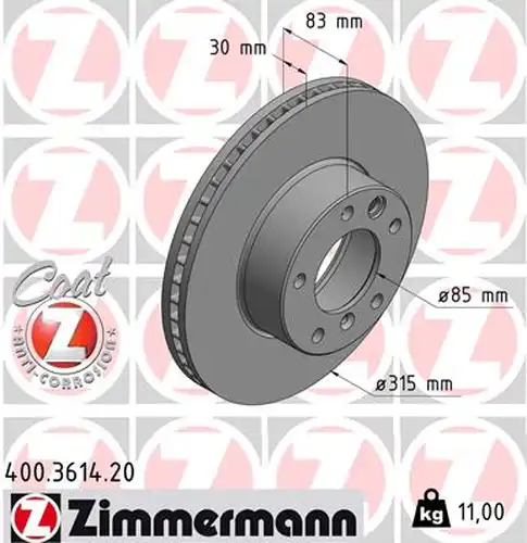 спирачен диск ZIMMERMANN 400.3614.20