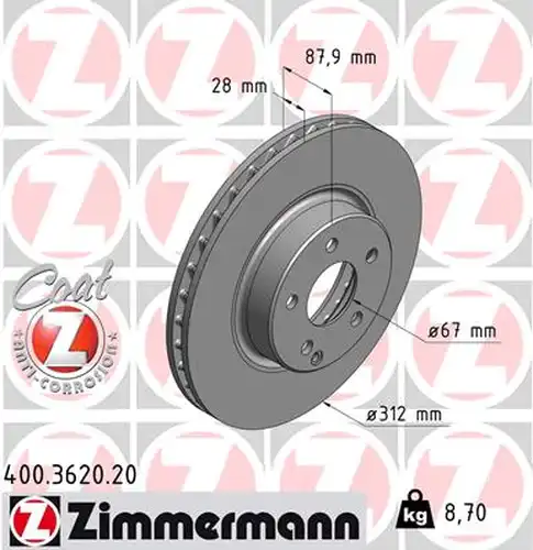 спирачен диск ZIMMERMANN 400.3620.20