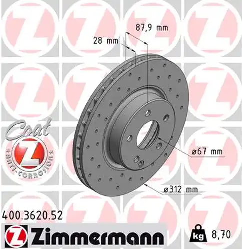 спирачен диск ZIMMERMANN 400.3620.52