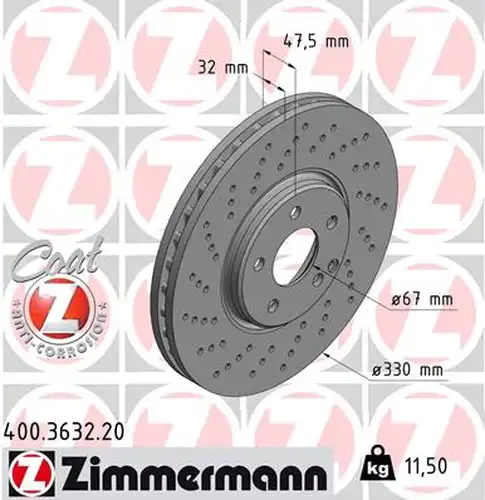 спирачен диск ZIMMERMANN 400.3632.20