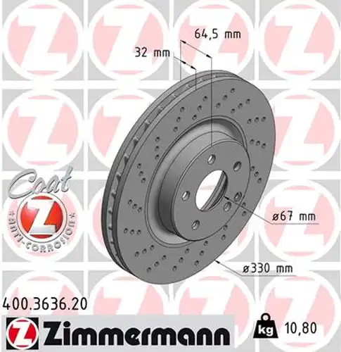 спирачен диск ZIMMERMANN 400.3636.20