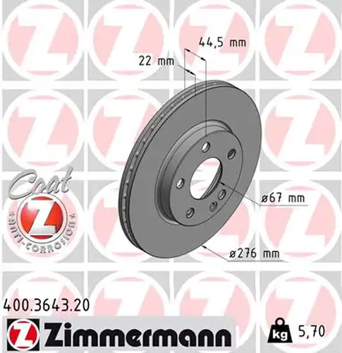 спирачен диск ZIMMERMANN 400.3643.20