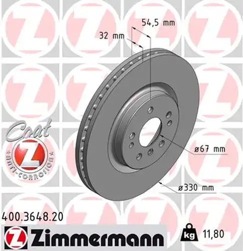 спирачен диск ZIMMERMANN 400.3648.20