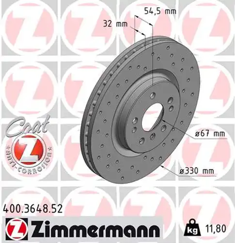 спирачен диск ZIMMERMANN 400.3648.52