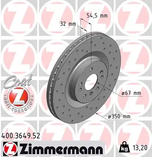 спирачен диск ZIMMERMANN 400.3649.52