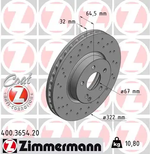 спирачен диск ZIMMERMANN 400.3654.20