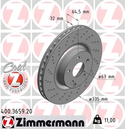 спирачен диск ZIMMERMANN 400.3659.20