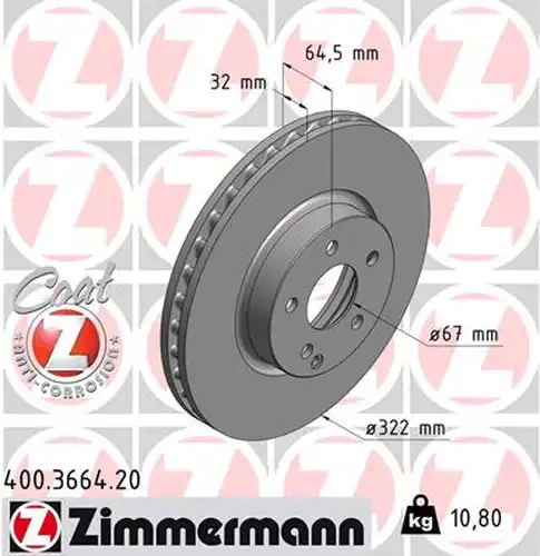 спирачен диск ZIMMERMANN 400.3664.20