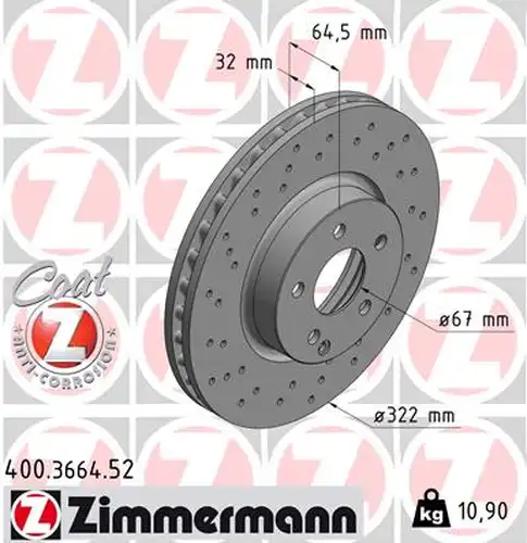 спирачен диск ZIMMERMANN 400.3664.52