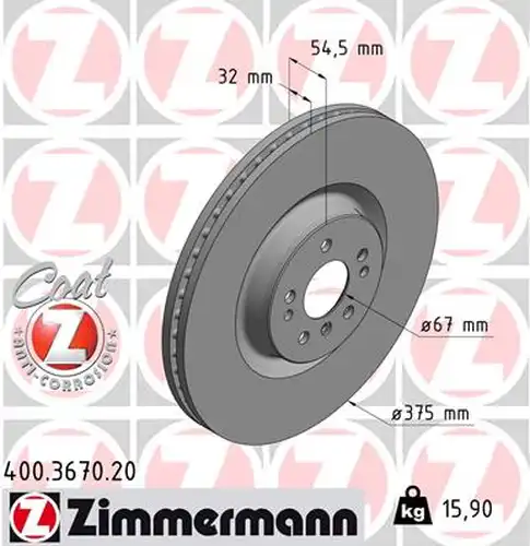 спирачен диск ZIMMERMANN 400.3670.20