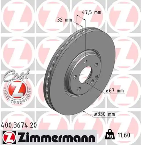 спирачен диск ZIMMERMANN 400.3674.20