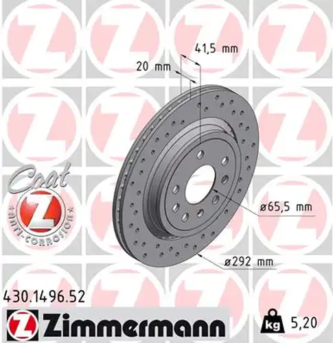 спирачен диск ZIMMERMANN 430.1496.52