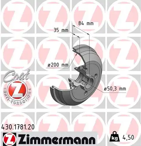 спирачен барабан ZIMMERMANN 430.1781.00