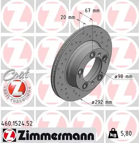 спирачен диск ZIMMERMANN 460.1524.52