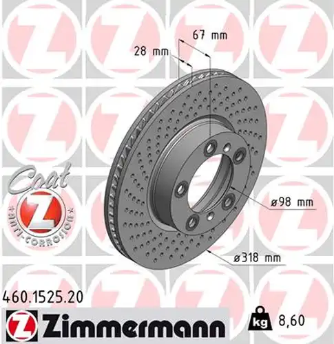 спирачен диск ZIMMERMANN 460.1525.20