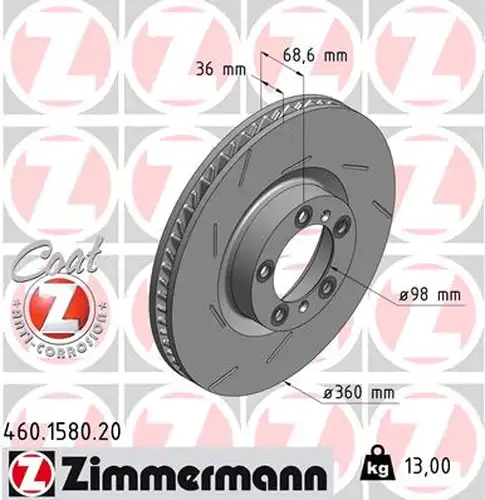 спирачен диск ZIMMERMANN 460.1580.20