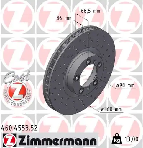 спирачен диск ZIMMERMANN 460.4553.52