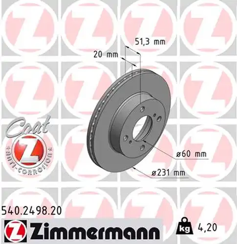 спирачен диск ZIMMERMANN 540.2498.20