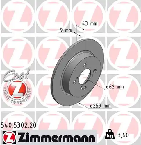 спирачен диск ZIMMERMANN 540.5302.20