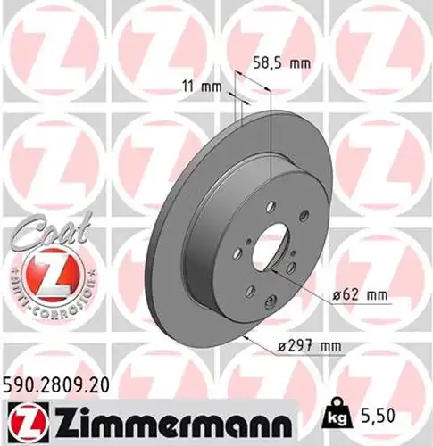 спирачен диск ZIMMERMANN 590.2809.20