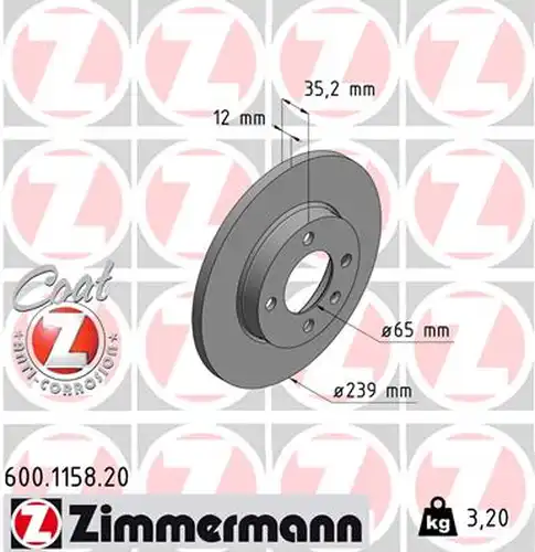 спирачен диск ZIMMERMANN 600.1158.20