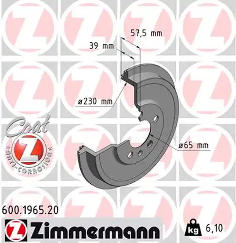 спирачен барабан ZIMMERMANN 600.1965.20