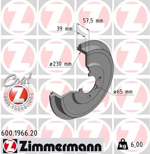 спирачен барабан ZIMMERMANN 600.1966.20