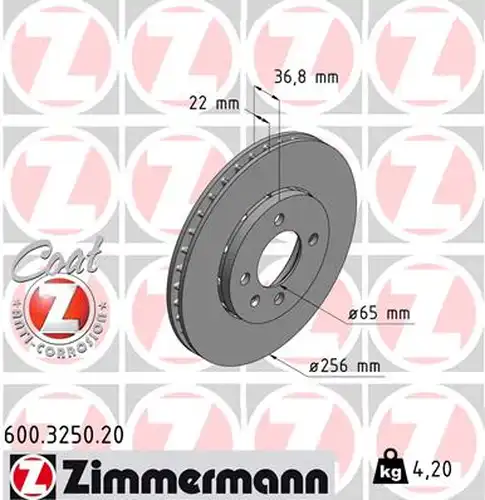 спирачен диск ZIMMERMANN 600.3250.20