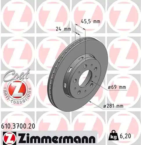 спирачен диск ZIMMERMANN 610.3700.20